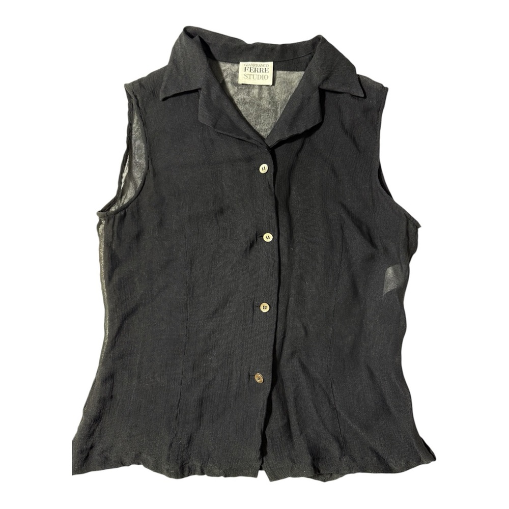 Gianfranco Ferre Black Sleeveless Button Shirt Top